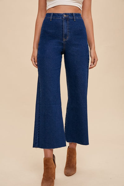 Stretch High Rise Wide Leg Cropped Denim Jeans