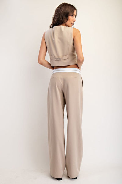 Contrast Waist Tailored Pants