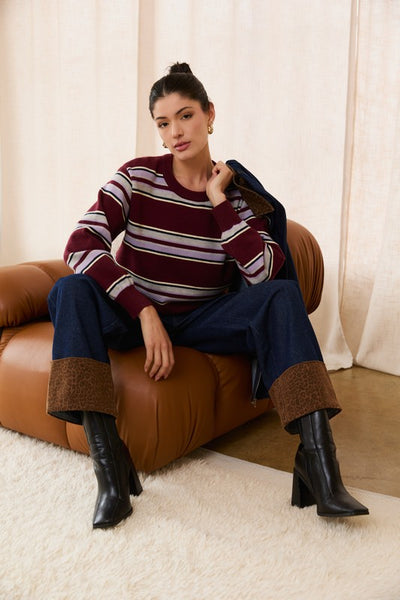 Round Neck Multi Stripe Sweater
