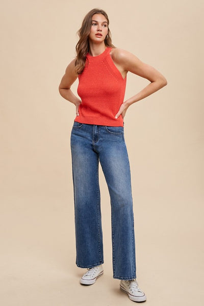 Stretch High Rise Wide Leg Denim Jeans