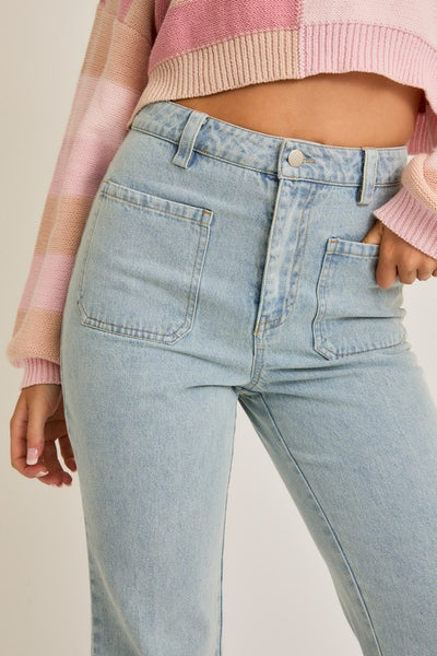 High Waisted Bootcut Patch Pocket Jeans