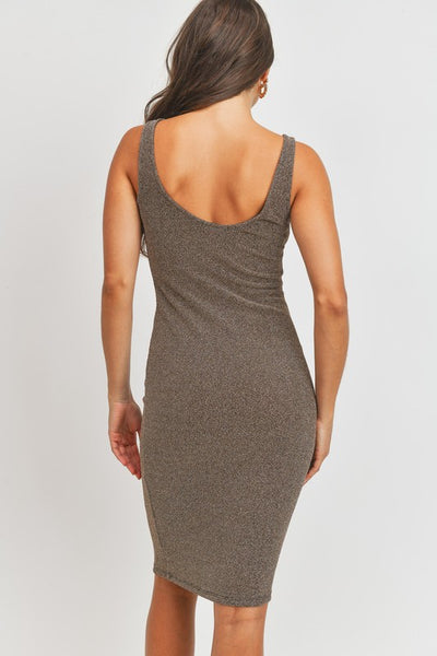 Sleeveless Scoop V Neck Metallic Dress