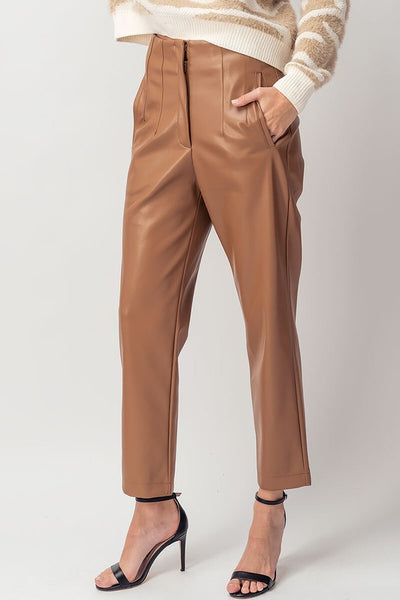 Faux Leather Pleated Ankle Pants