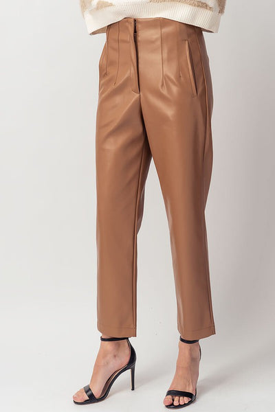 Faux Leather Pleated Ankle Pants