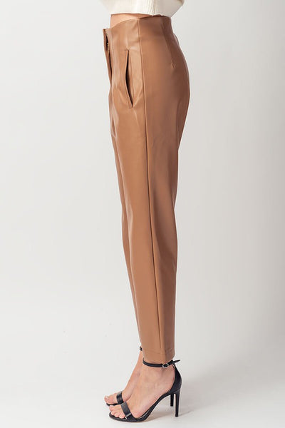 Faux Leather Pleated Ankle Pants