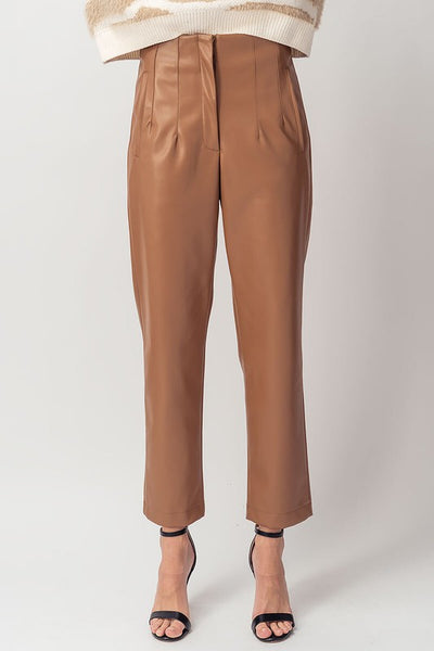 Faux Leather Pleated Ankle Pants