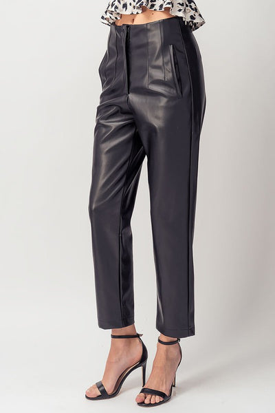 Faux Leather Pleated Ankle Pants