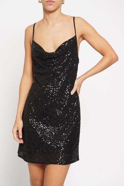 Sequin Draped Neck Mini Dress