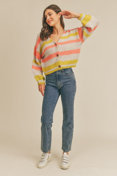 Striped Button Front Cardigan