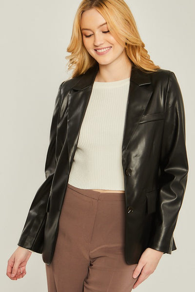 Faux Leather PU Blazer