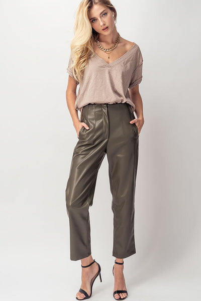 Faux Leather Pleated Ankle Pants