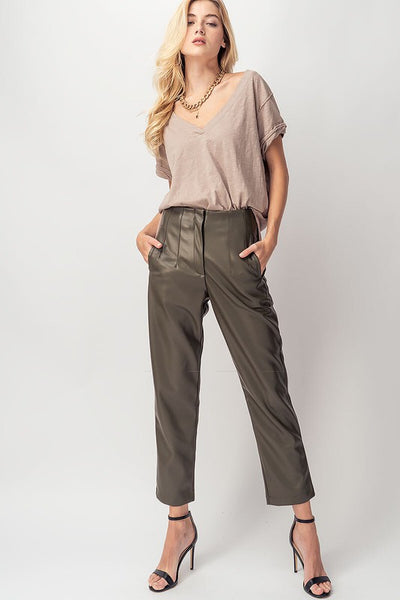 Faux Leather Pleated Ankle Pants